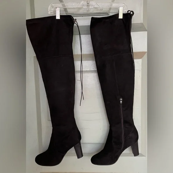 NEW Black Suede Over the Knee Heeled Boots - Picture 5 of 9